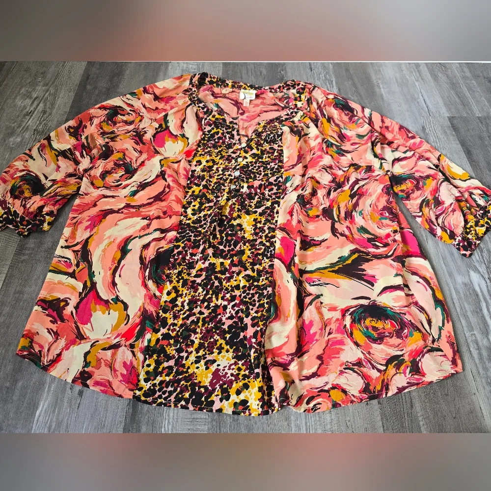 Fig&flower Anthropologie plus 3/4 Sleeve Floral Print Blouse Size 3X - Picture 4 of 9